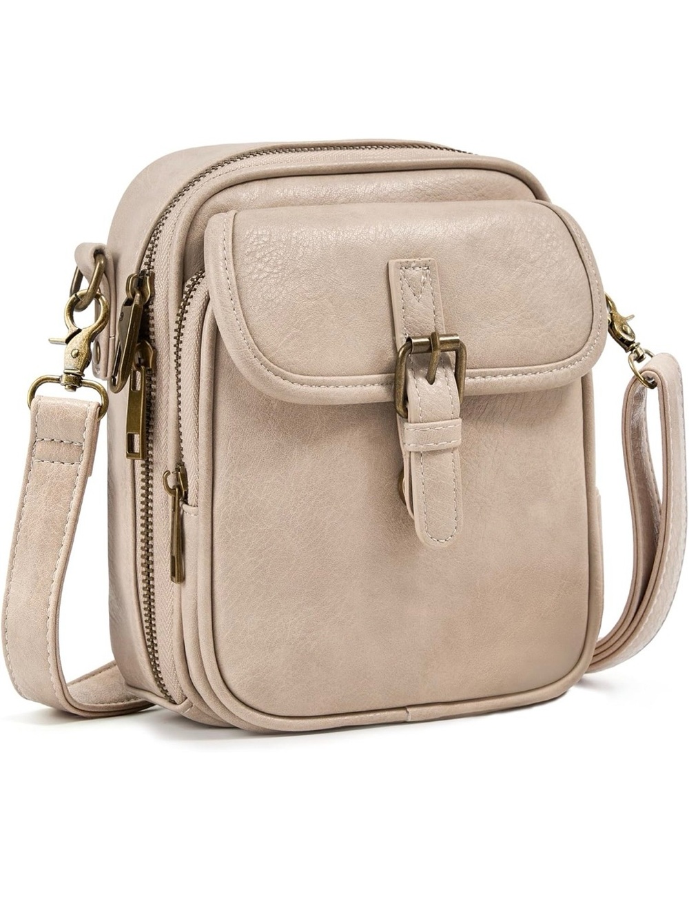 Women's Beige Crossbody Bag with Front Buckle
